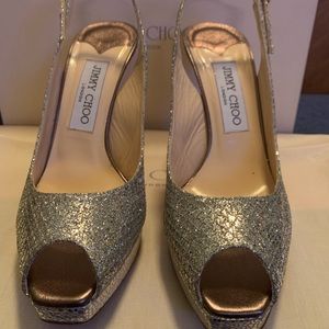 Jimmy Choo Clue Glitter Slingback Platform Pump